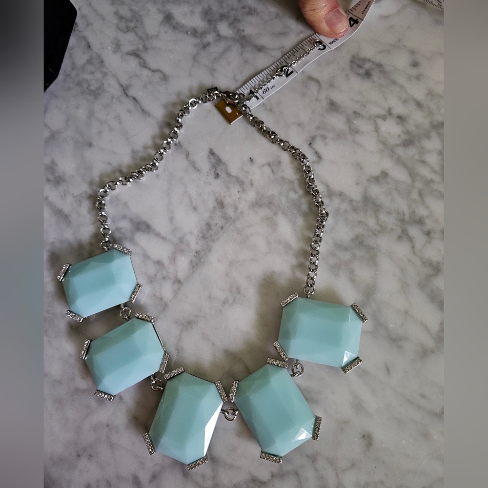 Nwot Banana Republic Blue glass Square Statement Necklace with Rhinestones - Picture 16 of 16